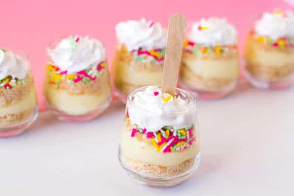 These mini pudding parfaits are simple to make and the sprinkles just make them so cute! 