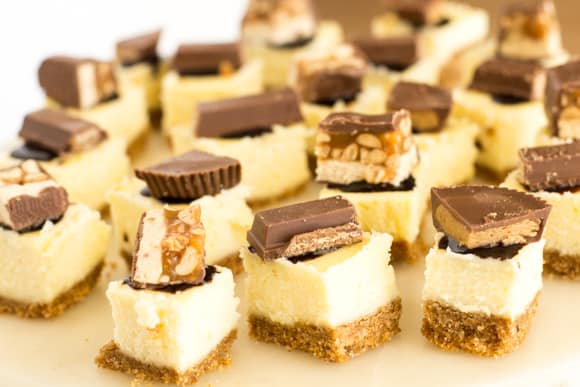 Mini Cheesecake Bites With Candy Bar Topping