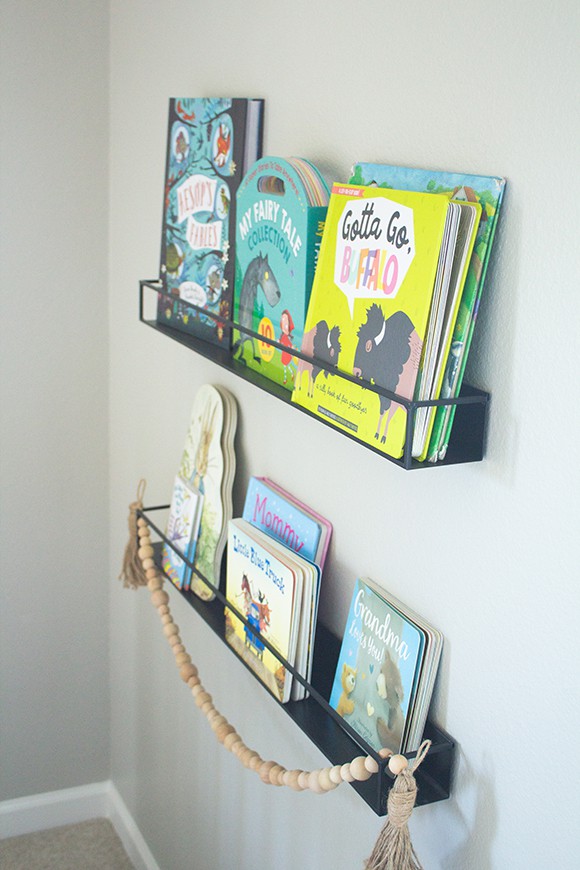 wall mounted book racks in our neutral nursery