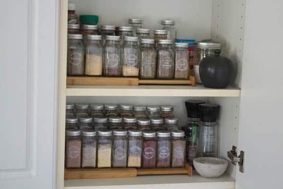 The finished view of our Spice Cabinet Organization project 