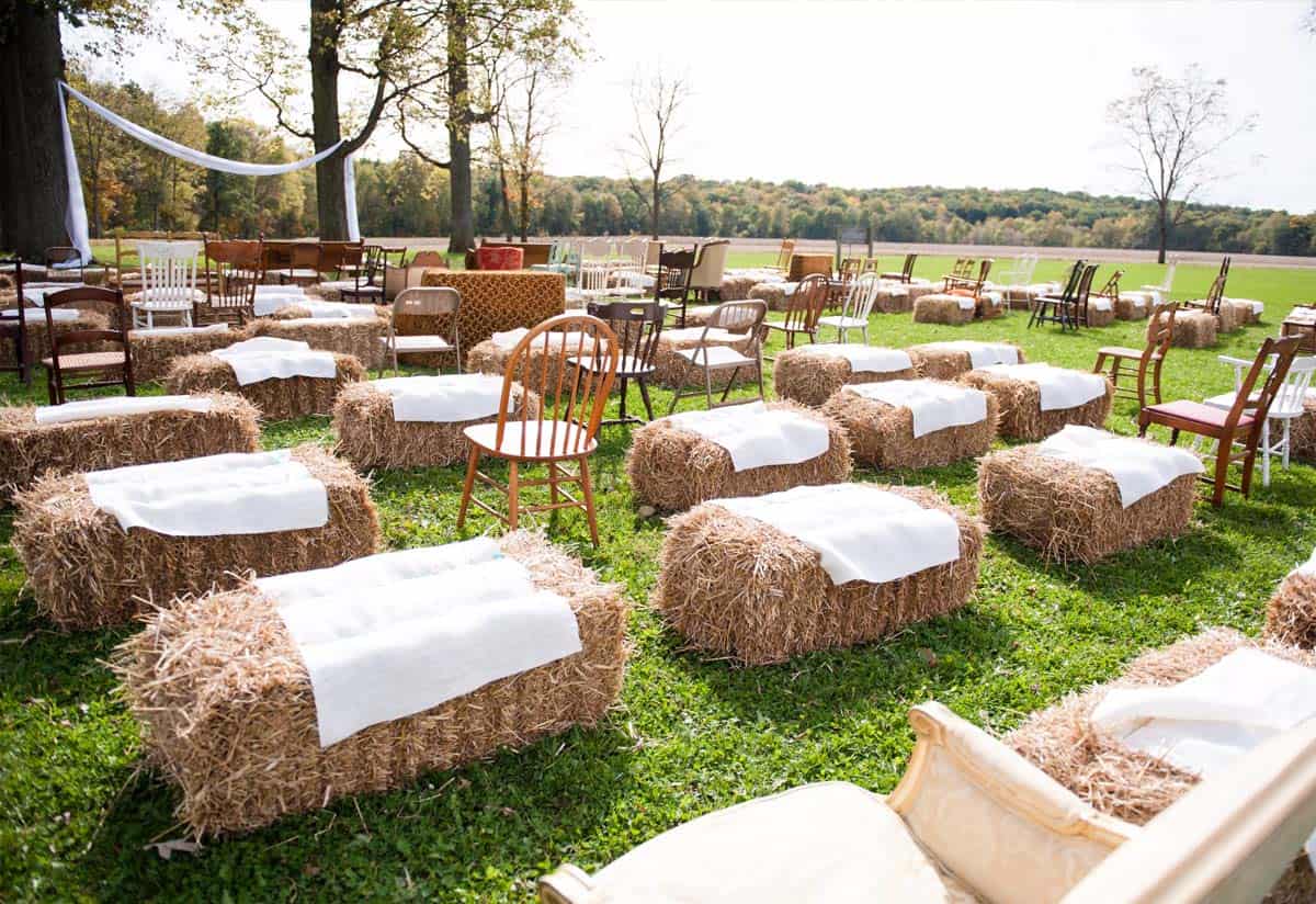 hay bale seating wedding ceremony