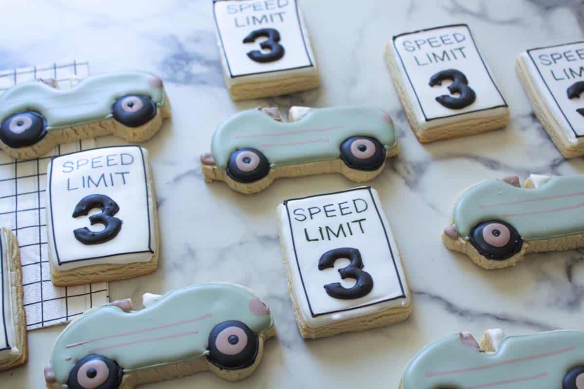 Race car theme birthday cookies