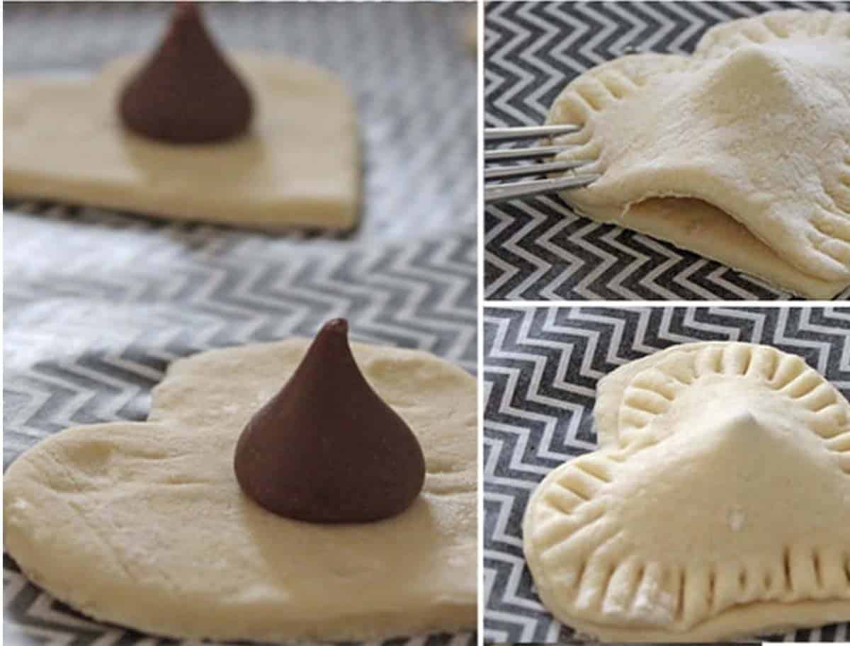 Chocolate filled pastry hearts