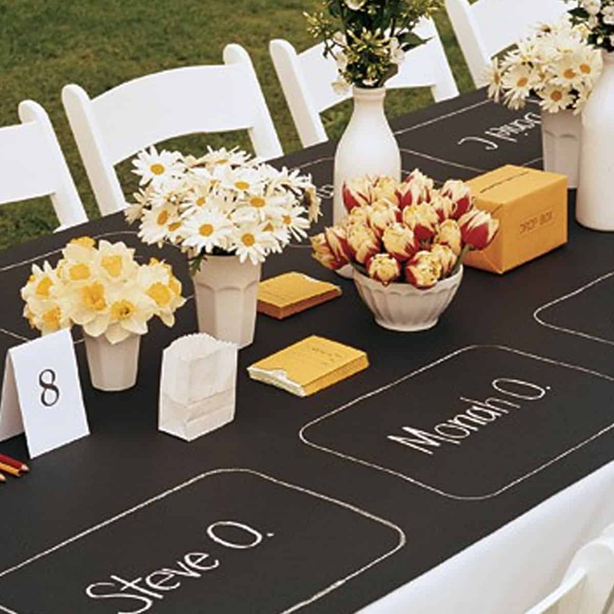 Table decor for a school wedding theme